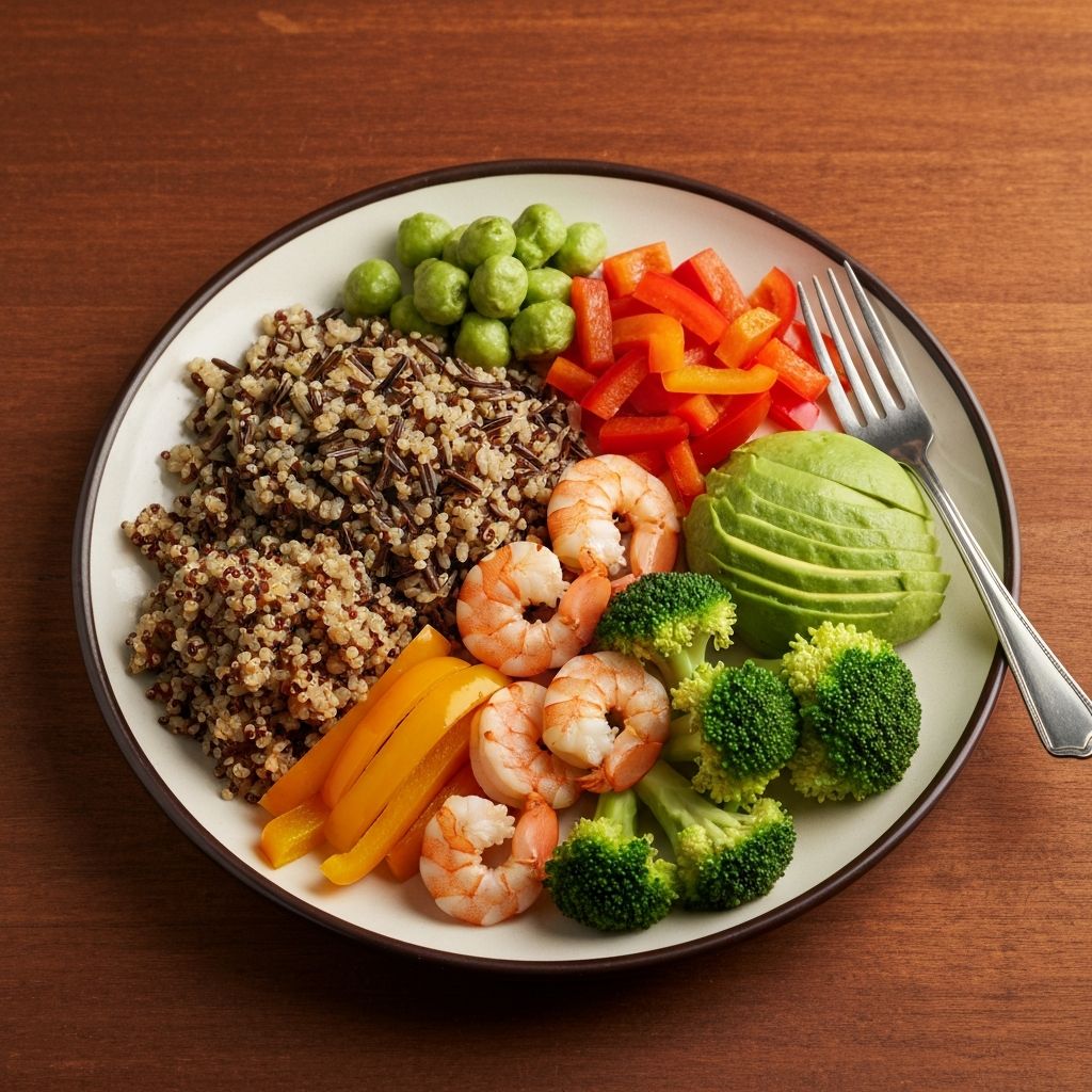 Balanced meal plate with diverse food groups